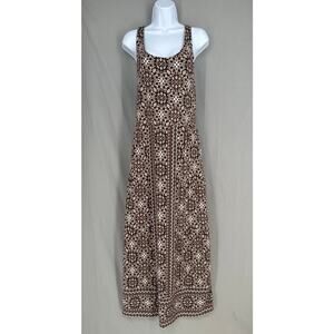 J Jill Dress Womens Large Brown Floral Maxi Stretch Boho Bohemian Cottagecore